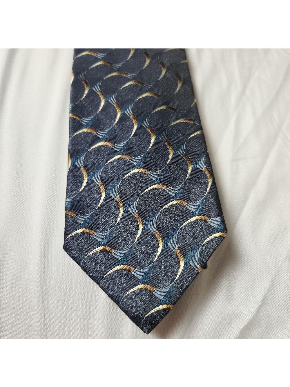 Ermenegildo Zegna Tie Mens Blue Silk Geometric Classic Designer Business Office